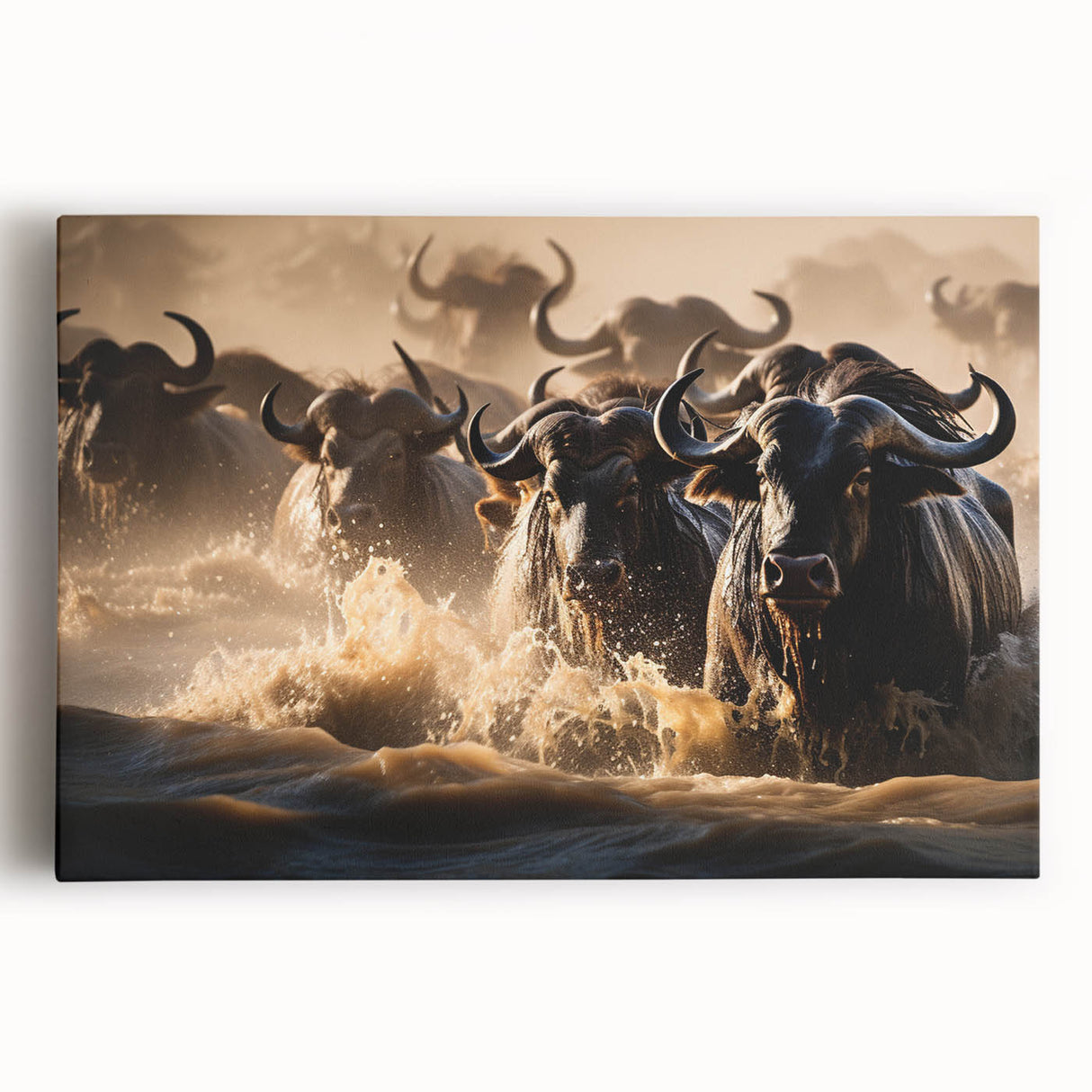Black and white photo of African savannah on large stretched canvas, ideal for kitchen wall art.