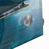 Large abstract wall art depicting a Mauritian landscape in muted earth tones on acrylic glass, suitable for dining room art.