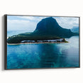 Black and white landscape art painting of Mauritius on framed canvas, ideal for bedroom wall decor.