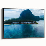Black and white landscape art painting of Mauritius on framed canvas, ideal for bedroom wall decor.