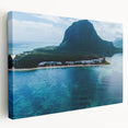 Large art print of a Mauritian landscape on stretched canvas, featuring vibrant green and blue tones.