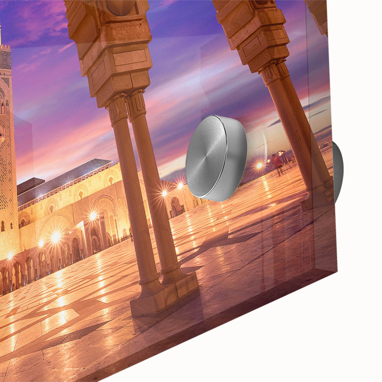 Large abstract wall art depicting a Moroccan landscape in muted earth tones on acrylic glass, ideal for dining room decor.