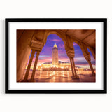 Extra large abstract art print of colorful Moroccan scenery in a black frame, ideal for living room decor.