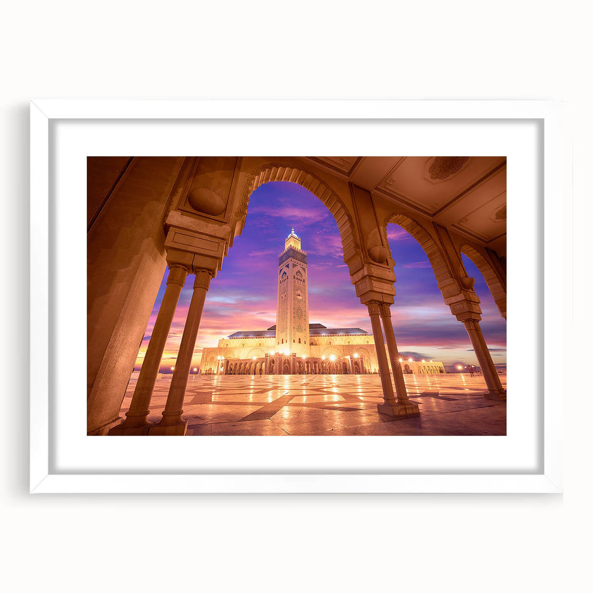 Extra large abstract art print depicting a textured Moroccan landscape in earthy tones, framed in white.