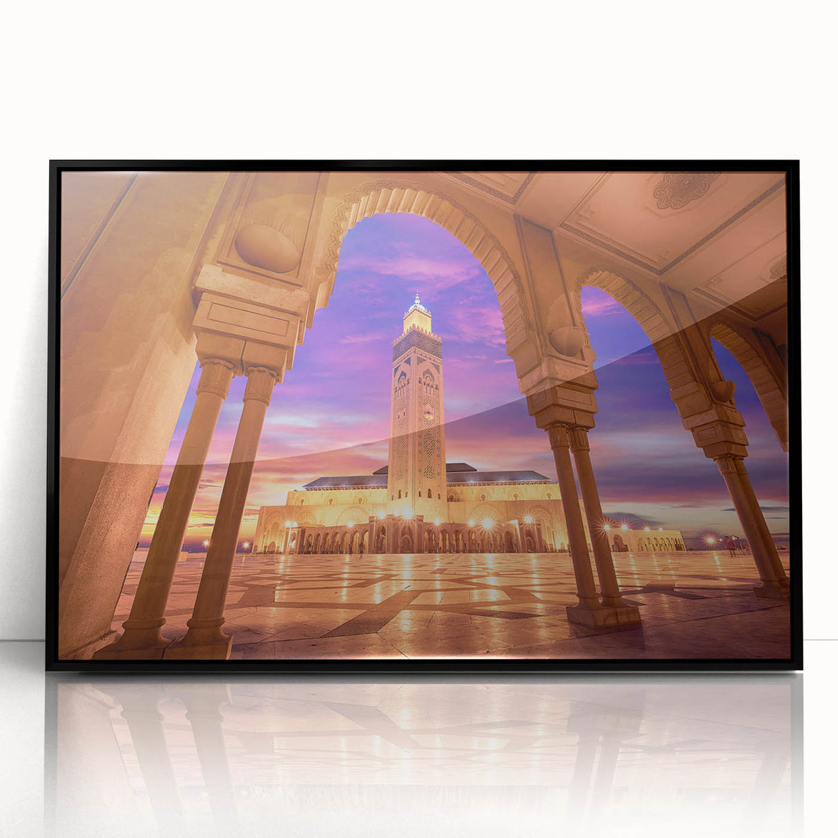 Large abstract wall art depicting a Moroccan landscape in muted earth tones, framed acrylic.