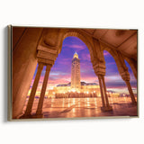 Framed canvas landscape art painting depicting a colorful Moroccan scenery, ideal for adding a vintage touch to any room.