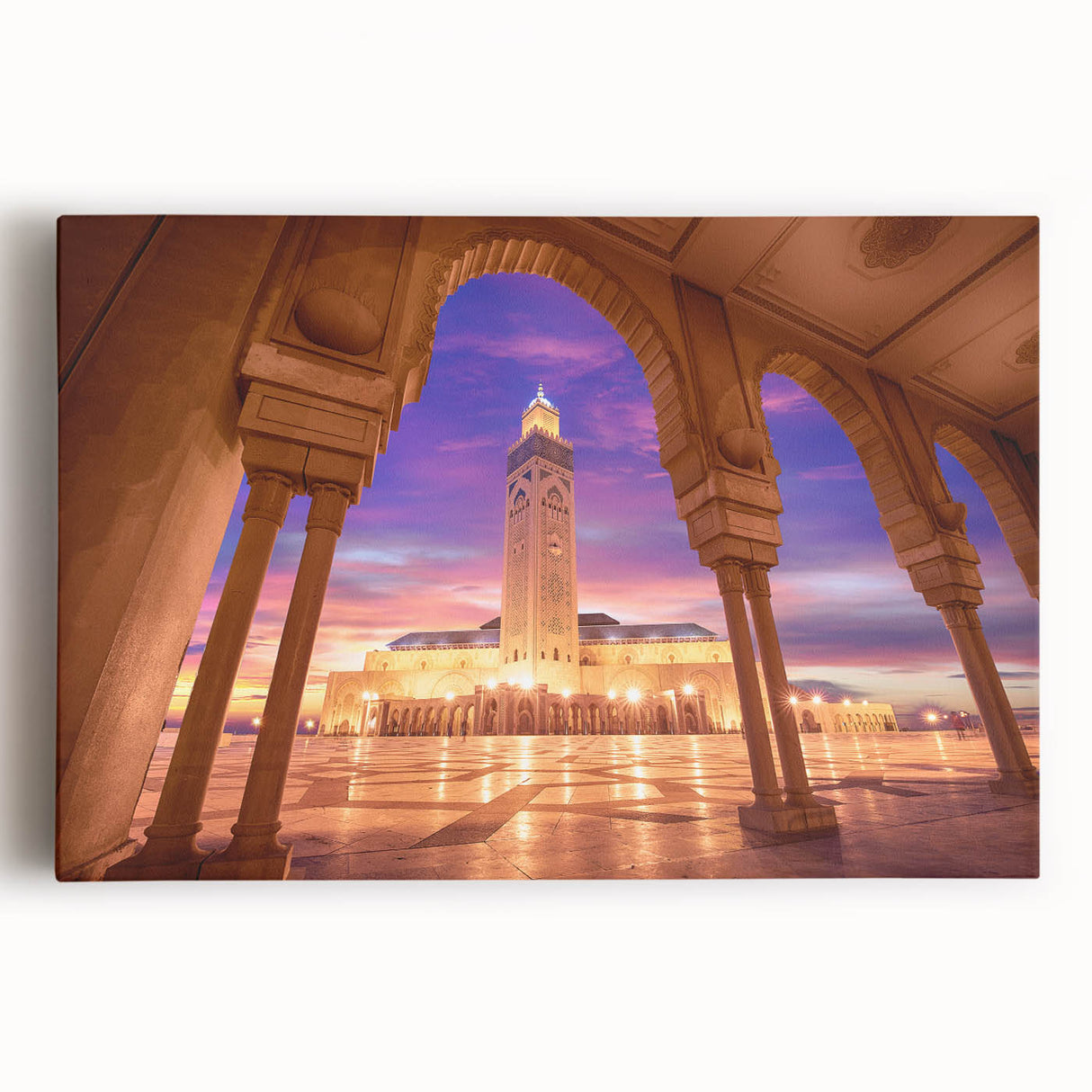 Large black and white stretched canvas featuring a Moroccan landscape, ideal for kitchen wall art.