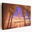 Moroccan landscape on large stretched canvas in warm earth tones, ideal for kitchen wall art.