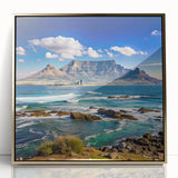 Large art print of a South African scenery in gold and green tones on a framed acrylic, ideal for modern art wall decor.