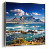 Landscape art painting of a colorful African savannah on a silver-framed canvas, suitable for living room decor.