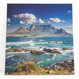 Large black and white stretched canvas of a South African landscape, ideal for kitchen wall art.