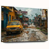 Acrylic print of a Tanzanian landscape, featuring earthy tones and abstract elements.