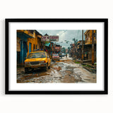 Extra large abstract art print featuring a colorful, textured depiction of Tanzania scenery on a framed canvas.