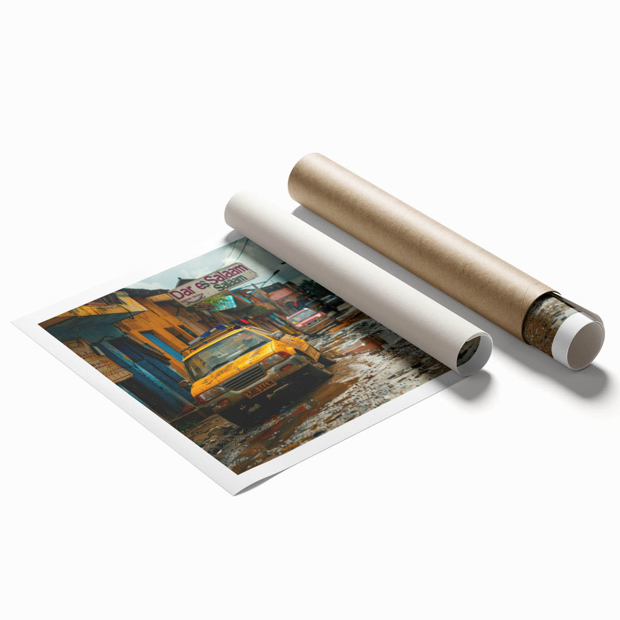 Extra large rolled print featuring Tanzania scenery with vibrant floral elements.
