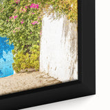 Framed canvas featuring a textured close-up of a Tunisian scenery in vibrant earth tones, ideal for living room decor.