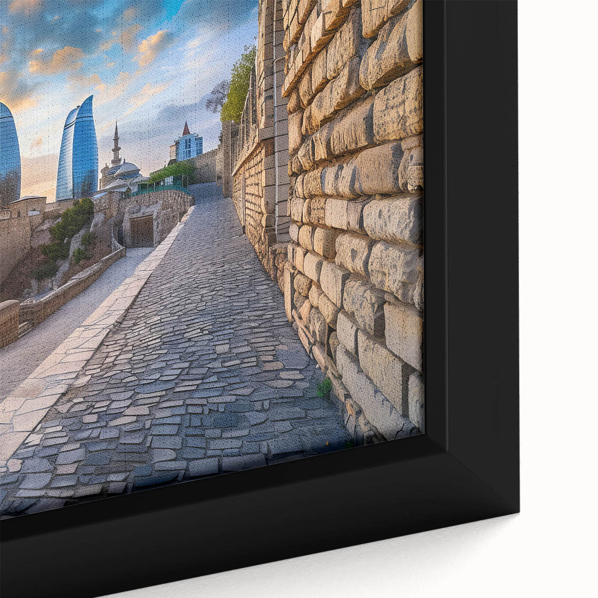 Extra large framed canvas featuring a textured, colorful abstract design with black accents, ideal for living room decor.