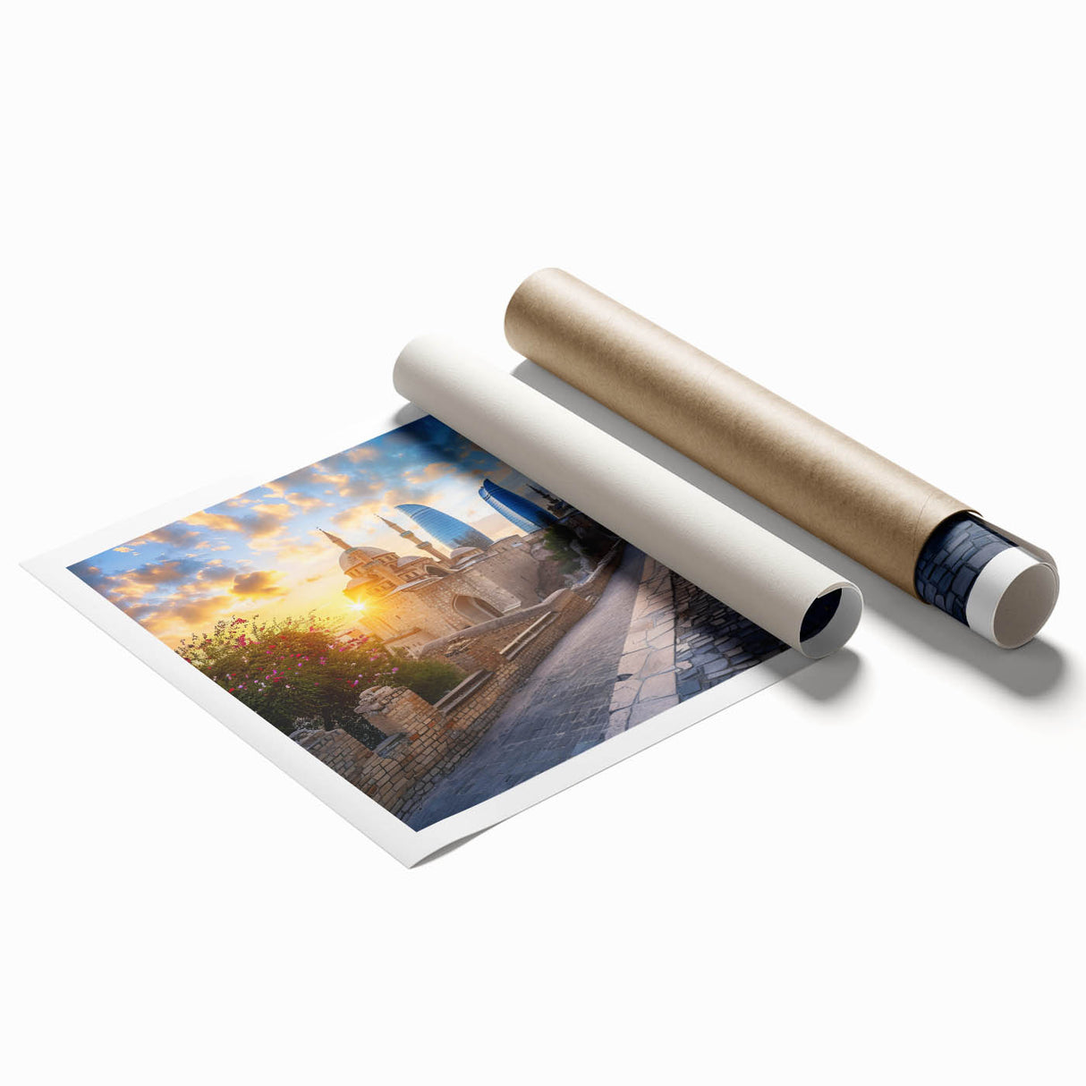 Extra large rolled print featuring a floral design in pastel shades, suitable for classy bathroom or large living room decor.