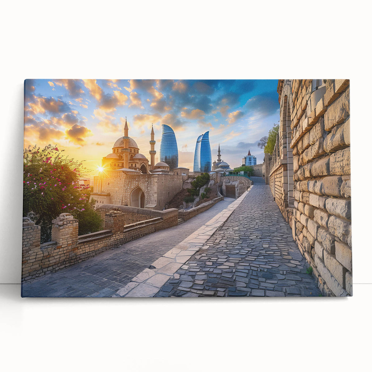 Large black and white photo of an Azerbaijani landscape on stretched canvas, ideal for kitchen wall art or bedroom decor.