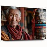 Large abstract wall art of Bhutan scenery in muted earth tones on acrylic glass, ideal for bedroom or dining room decor.