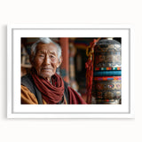 Abstract art print of a Bhutanese landscape in muted earth tones on a framed canvas.