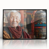 Large abstract wall art depicting a scenic Bhutan landscape in muted earth tones, framed in black acrylic.