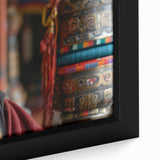 Extra large framed canvas featuring a textured black wall art with colorful, intricate Asian scenery.