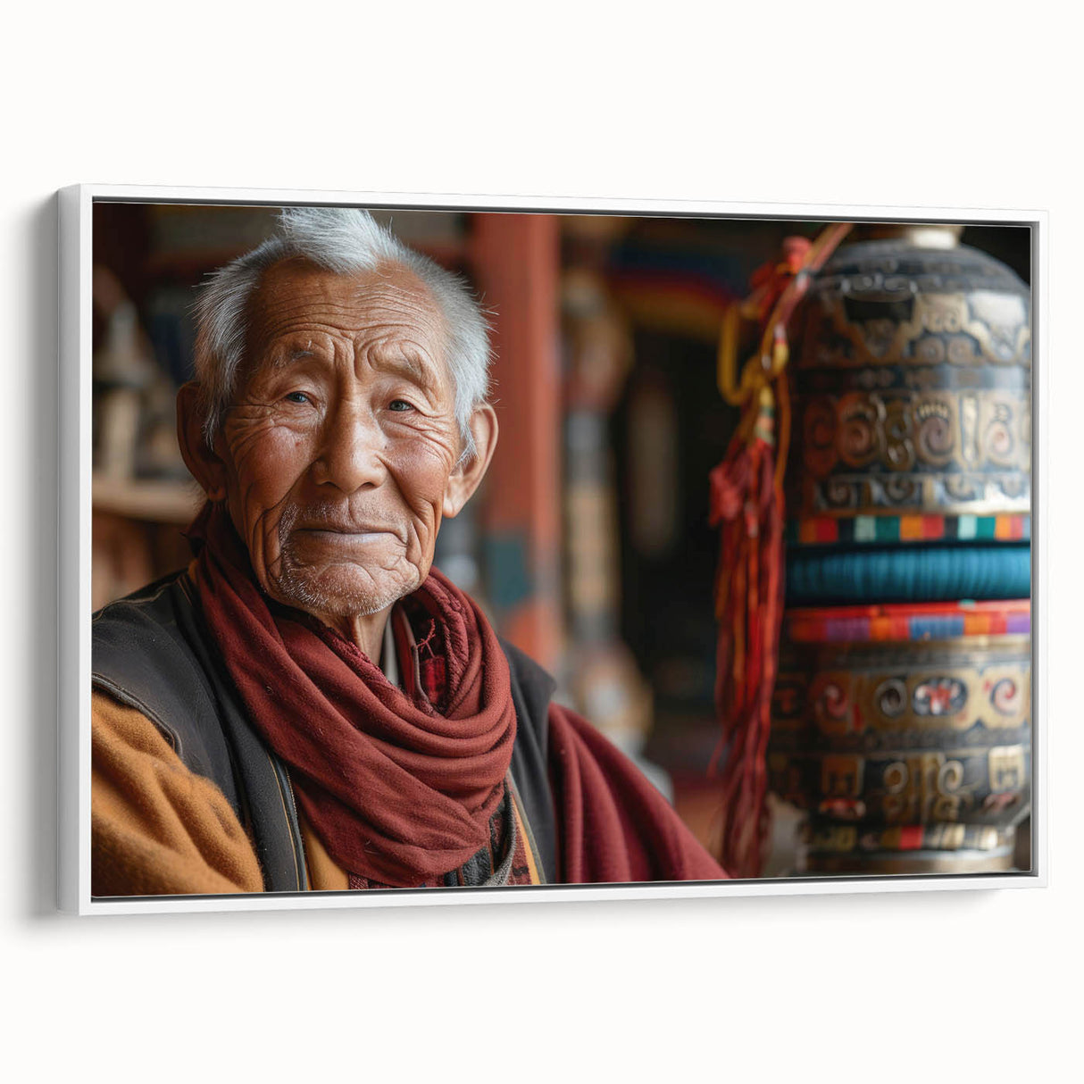 Vintage poster art depicting a scenic Bhutan landscape on a framed canvas, featuring vibrant colors.