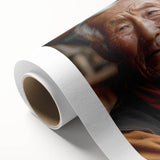 Art deco poster of Bhutan scenery on rolled canvas, featuring muted earth tones, ideal for nursery wall art.