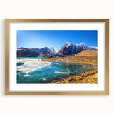 Extra large abstract art print depicting a textured Indian landscape in muted gold and brown tones, framed with mat.