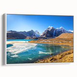 Vintage poster art of an Indian landscape in vibrant colors on a framed canvas, ideal for living room decor.