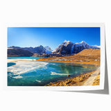 Extra large rolled print of a serene Indian landscape in soft green and blue tones.