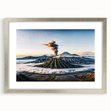 Textured abstract art print depicting an Indonesian landscape in earth tones on a framed canvas, suitable for bedroom decor.
