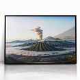 Large abstract wall art depicting an Indonesian landscape in muted earth tones on a framed acrylic.