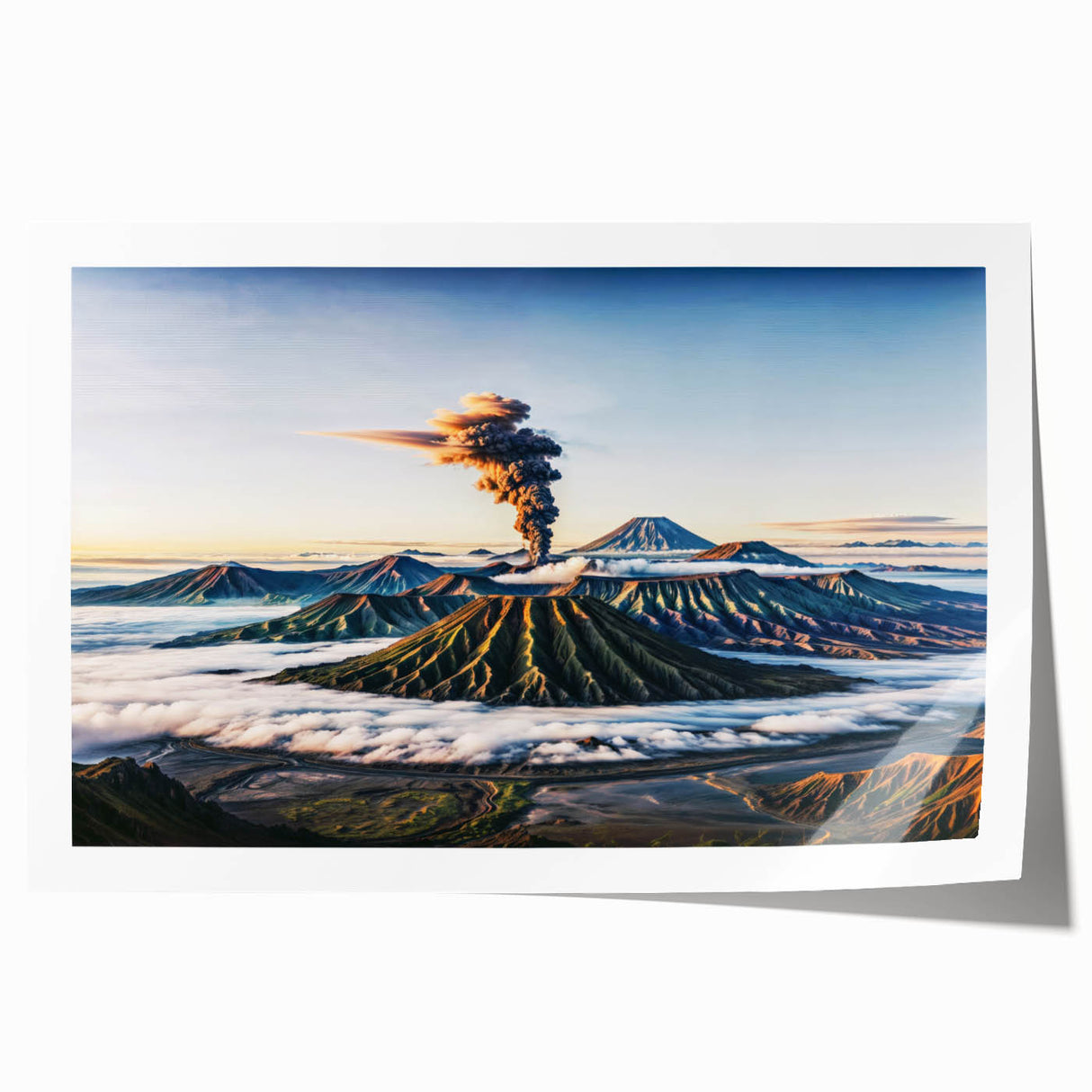 Extra large rolled print of an Indonesian landscape with lush greenery and floral elements, ideal for dining room wall art.