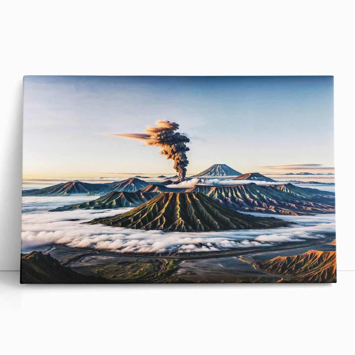 Black and white photograph of an Indonesian landscape on stretched canvas, ideal for kitchen wall art or bedroom ambiance.
