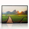 Large abstract wall art featuring a black and white mid-century modernist design of Laos scenery on framed acrylic.