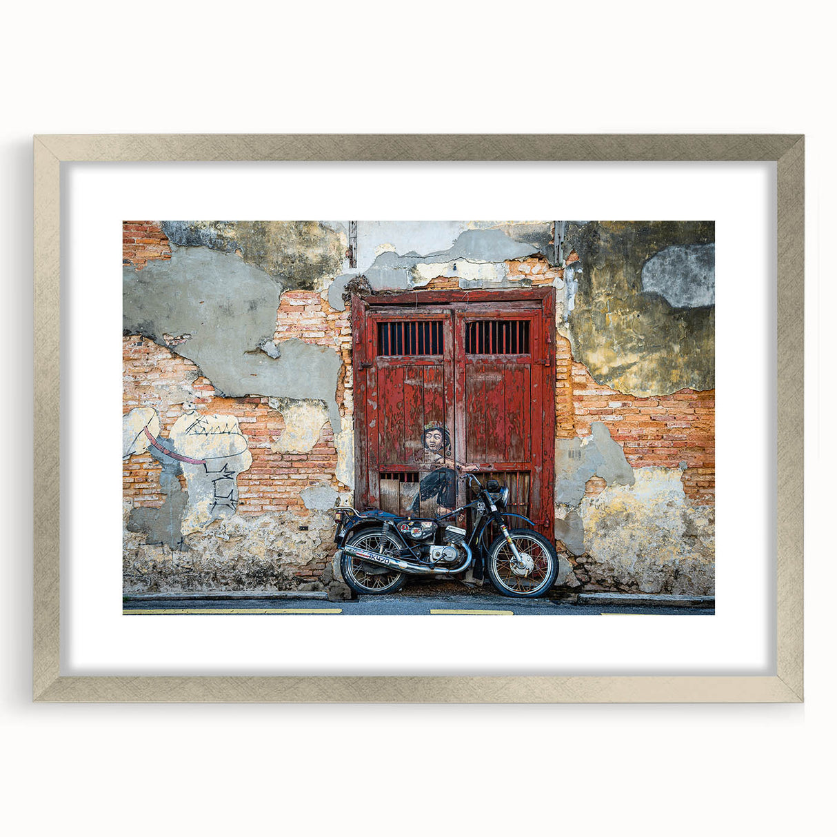 Textured abstract art print depicting a Malaysian landscape, in muted earth tones on a framed canvas.