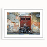Abstract art print depicting a Malaysian landscape in muted earth tones on a framed white canvas.