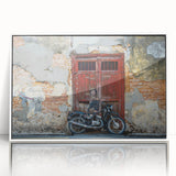 Modern art wall decor featuring a tranquil Malaysian landscape in muted green and blue tones, acrylic print framed in white.