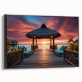 Black and white framed canvas of a Maldivian landscape, ideal for bedroom wall art.