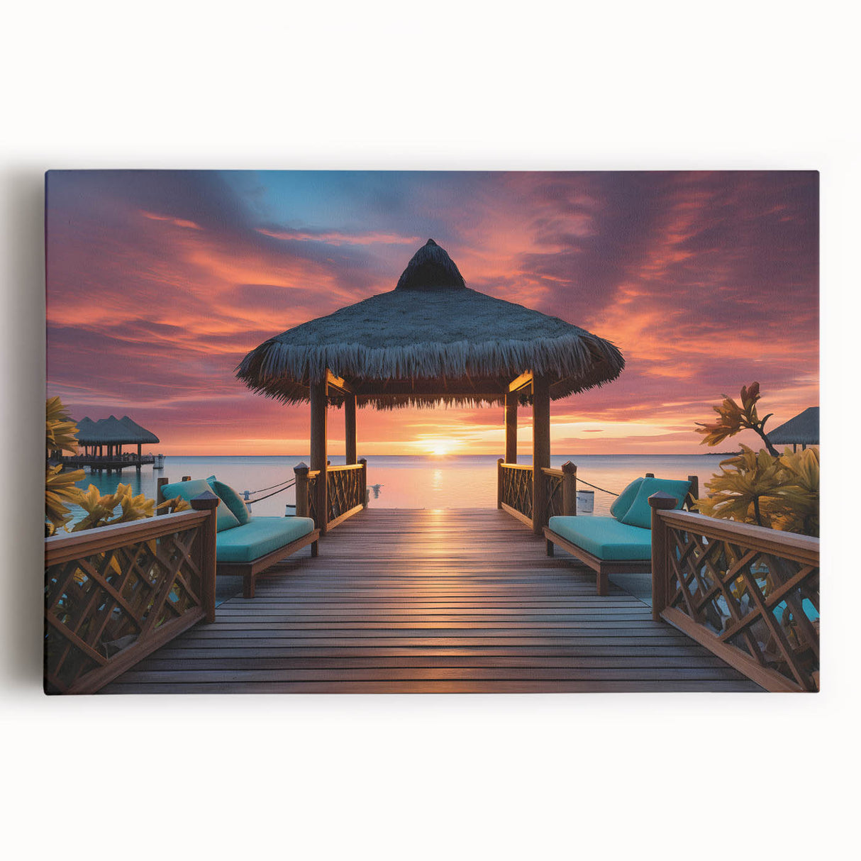 Black and white photograph of Maldives scenery on large stretched canvas, suitable as kitchen wall art.