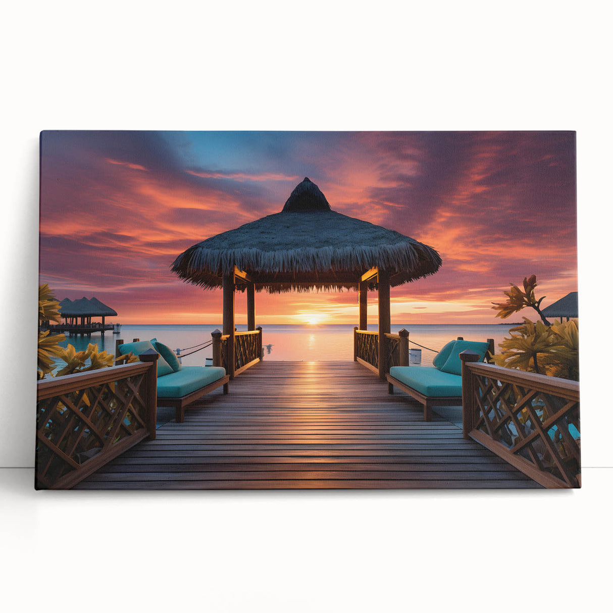 Black and white photo of Maldives scenery on large stretched canvas, suitable as kitchen wall art or for bedroom ambiance.