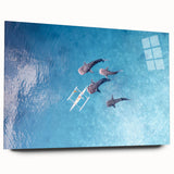 Large abstract wall art of a serene Philippine landscape in muted green and blue tones on acrylic glass.