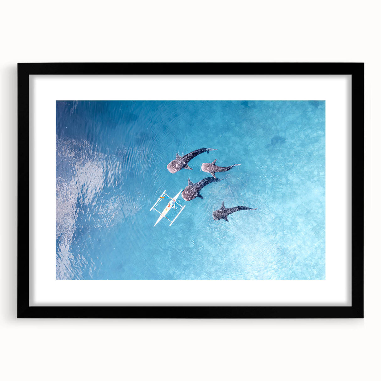 Extra large abstract art print of a colorful, textured Philippine scenery on a black framed canvas.