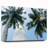Acrylic print of a Sri Lankan landscape in soft green and blue tones, ideal for dining room decor.