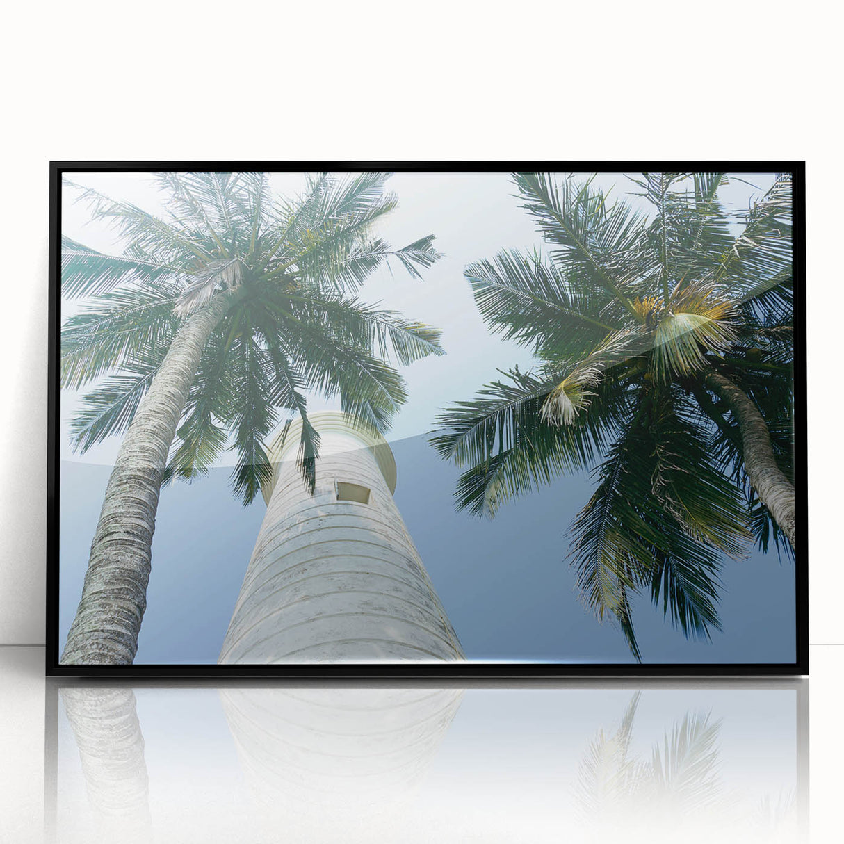 Large abstract wall art depicting a Sri Lankan scenery in muted earth tones, framed in black acrylic.