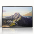 Large abstract wall art depicting a serene Taiwanese landscape in muted earth tones, framed in black acrylic.