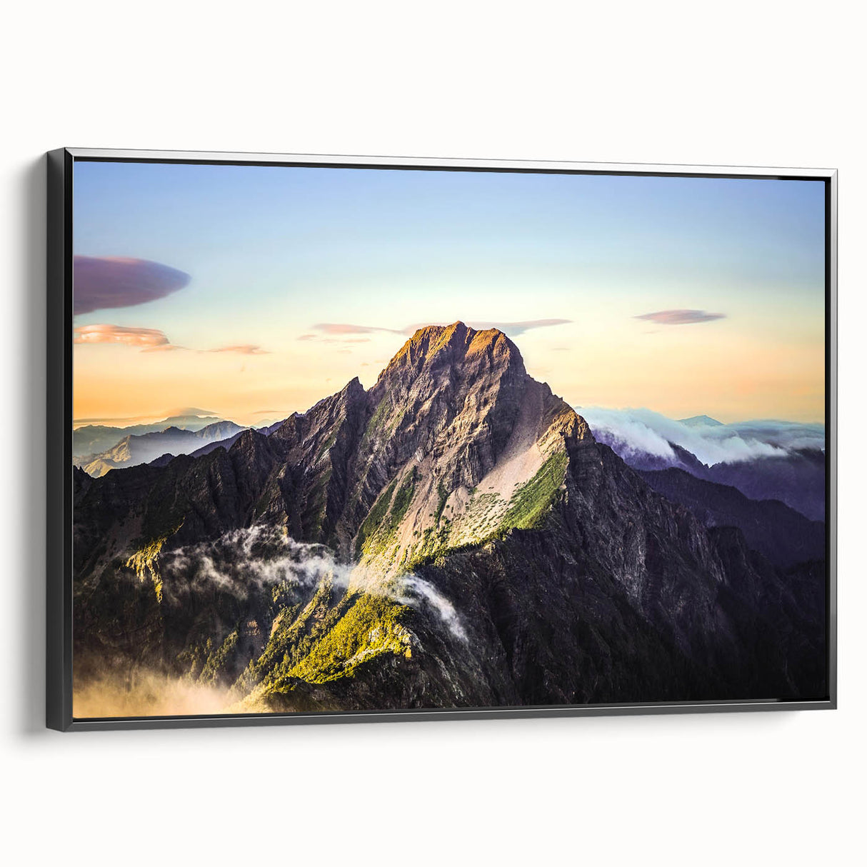 Black and white landscape art painting of a Taiwanese scenery on framed canvas, ideal for bedroom wall decor.