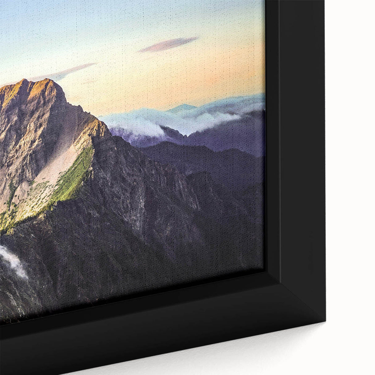 Black wall art featuring a textured, colorful Taiwanese landscape on framed canvas, ideal for living room decor.