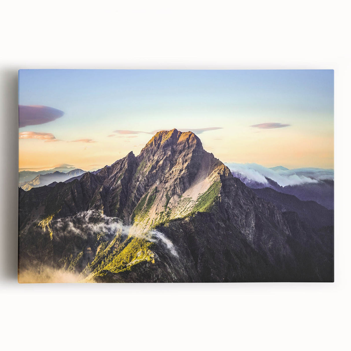 Large black and white stretched canvas of a Taiwanese landscape, suitable for kitchen wall art.
